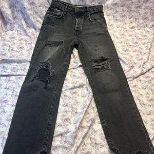 We The Free Black Distressed Wide-Leg Jeans